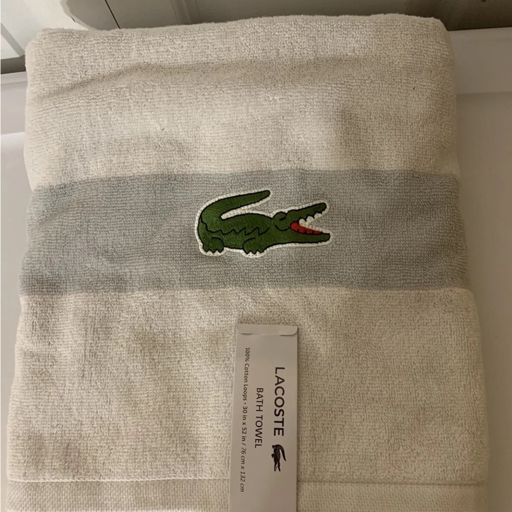 Lacoste gray white 52” X‎ 30” Bath Towel